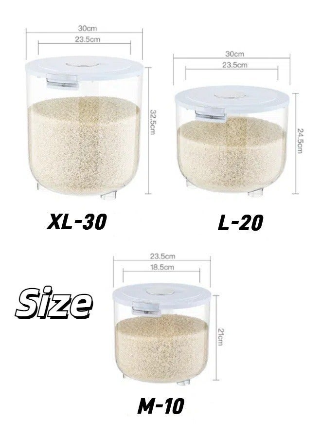 Reelyo Rice Bucket Rice Storage Container With Measuring Cup Food Dispenser Rice Container, Large Storage Container For Cereal, Household Rice Bucket Rice Holder Bin Silicone Sealed And Insect-Proof, Automatically Locks For Flour, Sugar, Oatmeal, Kitchen Pantry Organization And Storage, 5/10/15kg, White - Image 2